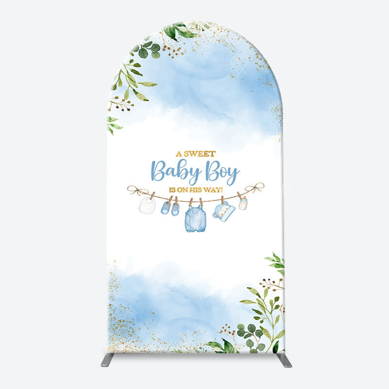 Lofaris White Blue Spring Leaf Sweet Baby Boy Arch Backdrop