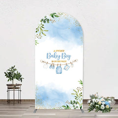 Lofaris White Blue Spring Leaf Sweet Baby Boy Arch Backdrop