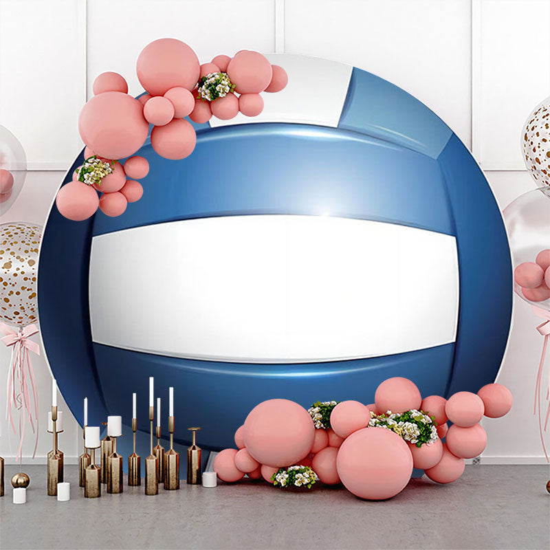 Lofaris White Blue Volleyball Simple Round Birthday Backdrop