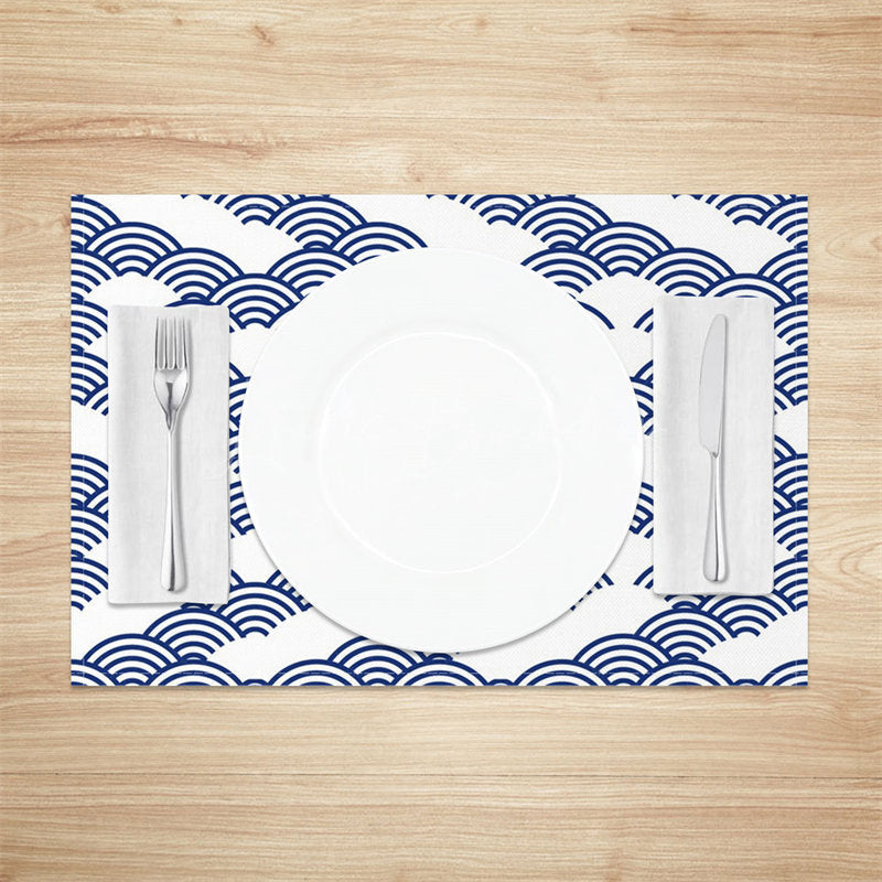 Lofaris White Blue Wavy Pattern Modern Set Of 4 Placemats