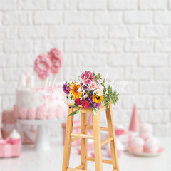 Lofaris White Brick Wall Pink Desserts Cake Smash Backdrop