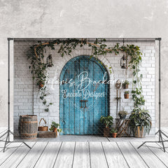 Lofaris White Brick Wall Retro Wooden Door Wedding Backdrop