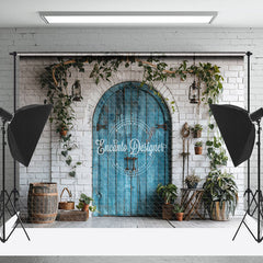 Lofaris White Brick Wall Retro Wooden Door Wedding Backdrop