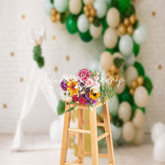 Lofaris White Brick Wall Tent Balloons Cake Smash Backdrop