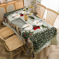 Lofaris White Brick Wall Tree Fireplace Christmas Tablecloth