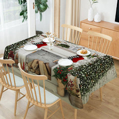 Lofaris White Brick Wall Tree Fireplace Christmas Tablecloth