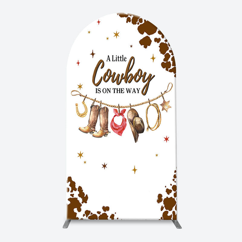 Lofaris White Brown Little Cowboy Baby Shower Arch Backdrop