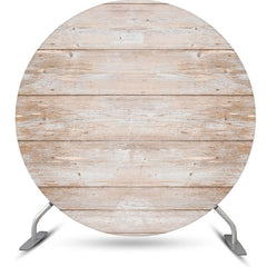 Lofaris White Brown Wood Plank Round Happy Birthday Backdrop