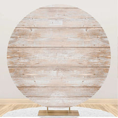 Lofaris White Brown Wood Plank Round Happy Birthday Backdrop