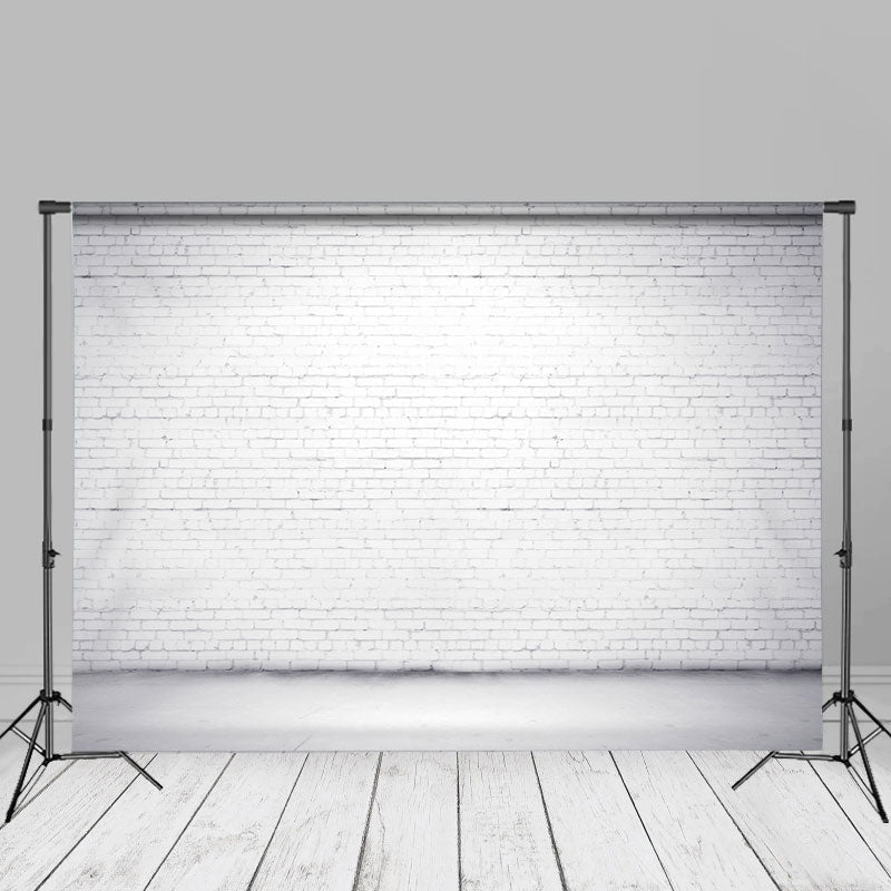 Lofaris White Brush Brick Wall Floor Portrait Photo Backdrop