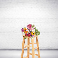 Lofaris White Brush Brick Wall Floor Portrait Photo Backdrop