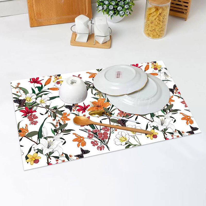 Lofaris White Colorful Floral Leaf Spring Set Of 4 Placemats