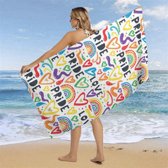 Lofaris White Colorful Heart Rainbow Pride Month Beach Towel