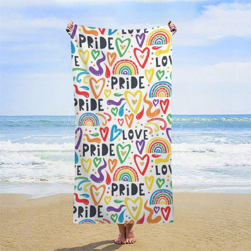 Lofaris White Colorful Heart Rainbow Pride Month Beach Towel