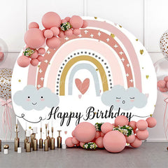 Lofaris White Colorful Rainbow Boho Round Birthday Backdrop