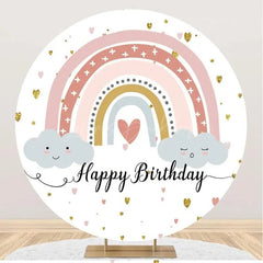 Lofaris White Colorful Rainbow Boho Round Birthday Backdrop