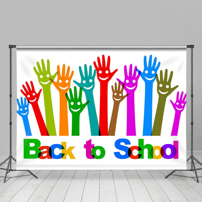 Lofaris White Colorful Raised Hands Back To School Backdrop