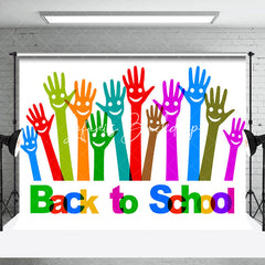 Lofaris White Colorful Raised Hands Back To School Backdrop