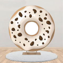 Lofaris White Cream Chocolate Doughnut Round Party Backdrop