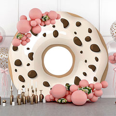 Lofaris White Cream Chocolate Doughnut Round Party Backdrop