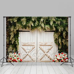 Lofaris White Creeper Flowers Wooden Door Spring Backdrop