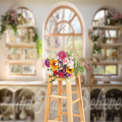 Lofaris White Cupboard Floral Vase Window Trees Backdrop