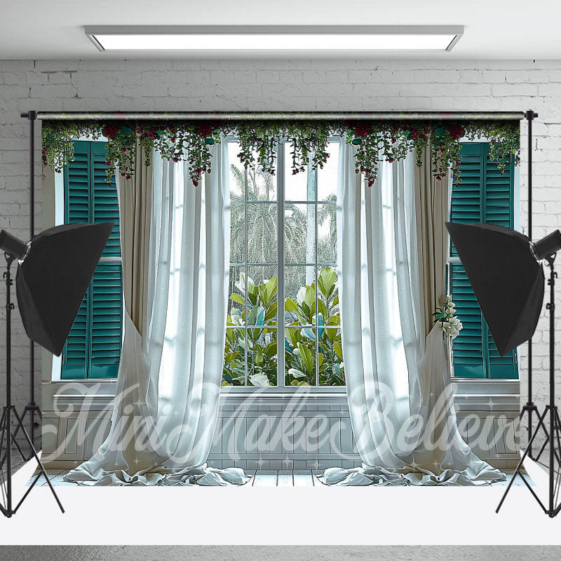 Lofaris White Curtain Trees Floral Door And Window Backdrop