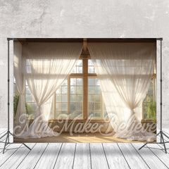 Lofaris White Curtain Window Sunshine Trees Photo Backdrop