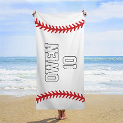 Lofaris White Custom Name Baseball 10th Boy Beach Towel