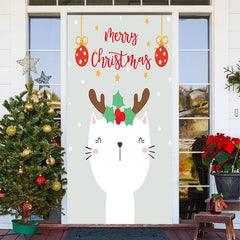 Lofaris White Cute Cat Merry Simple Christmas Door Cover