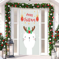 Lofaris White Cute Cat Merry Simple Christmas Door Cover