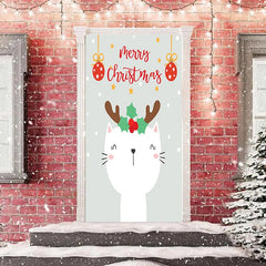 Lofaris White Cute Cat Merry Simple Christmas Door Cover