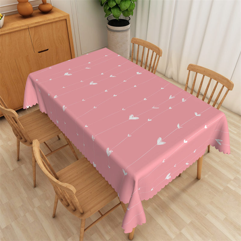 Lofaris White Cute Heart Lines Pink Rectangle Tablecloth