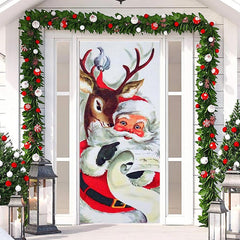 Lofaris White Cute Santa Claus Elk Christmas Door Cover