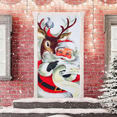 Lofaris White Cute Santa Claus Elk Christmas Door Cover