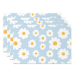 Lofaris White Daisy Floral Blue Repeat Set Of 4 Placemats