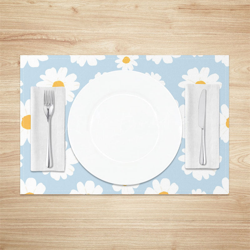 Lofaris White Daisy Floral Blue Repeat Set Of 4 Placemats