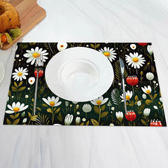 Lofaris White Daisy Flower Green Leaf Set Of 4 Placemats