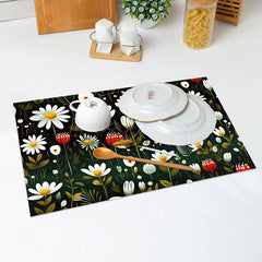 Lofaris White Daisy Flower Green Leaf Set Of 4 Placemats