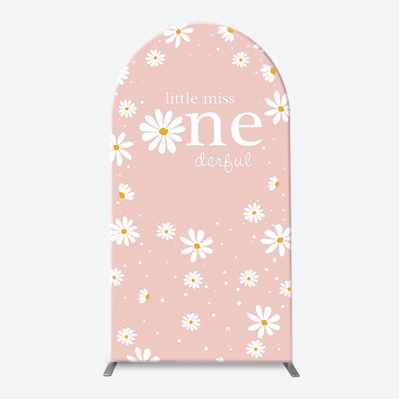 Lofaris White Daisy Groovy Pink Arch 1st Birthday Backdrop