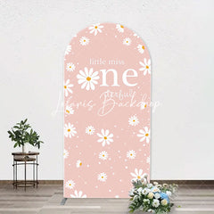 Lofaris White Daisy Groovy Pink Arch 1st Birthday Backdrop