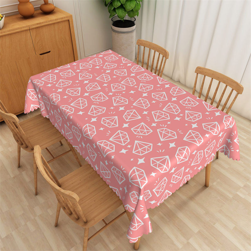 Lofaris White Diamond Line Pattern Pink Rectangle Tablecloth