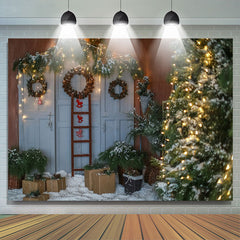 Lofaris White Door Tree Wreath Christmas Photo Backdrop