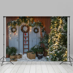 Lofaris White Door Tree Wreath Christmas Photo Backdrop