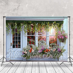 Lofaris White Doors And Windows Spring Flower Store Backdrop