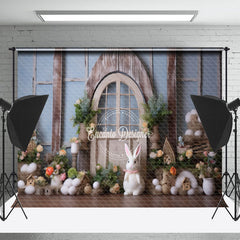 Lofaris White Egg Rabbit Door Easter Backdrop For Photograph