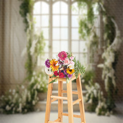 Lofaris White Elegant Floral Wall Door Stair Spring Backdrop