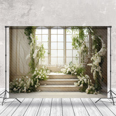 Lofaris White Elegant Floral Wall Door Stair Spring Backdrop