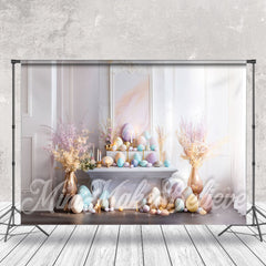 Lofaris White Embossed Wall Egg Floral Photo Easter Backdrop