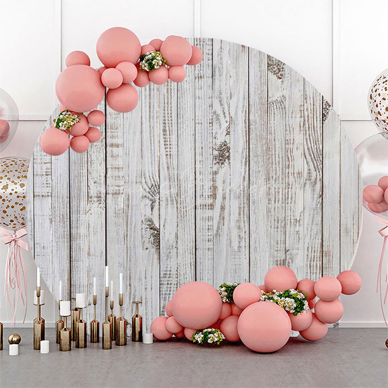 Lofaris White Faded Wood Plank Round Backdrop For Birthday